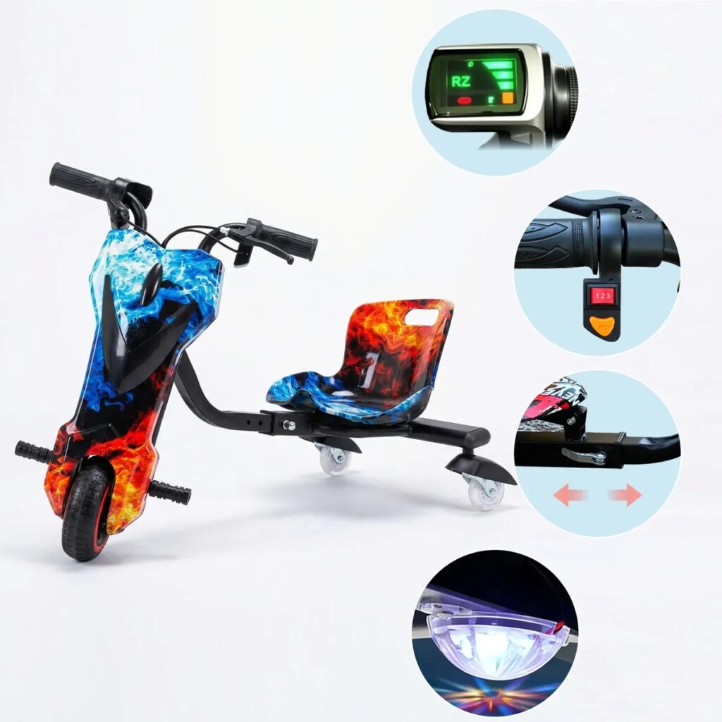 Triciclo Drift Scooter Elétrico 3 Rodas 75kg Infantil